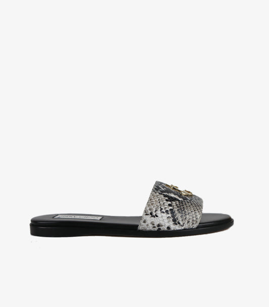 JIMMY CHOO WOMEN’S SNAKE-EFFECT SLIDE SANDALS