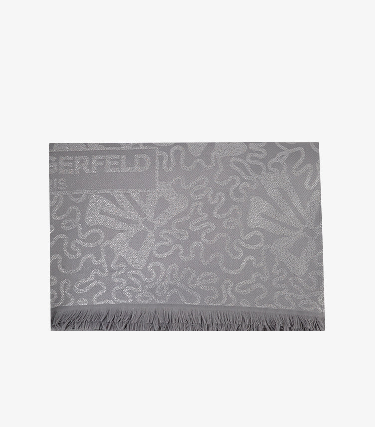 KARL LAGERFELD WOMEN’S JACQUARD LOGO SCARF – GREY