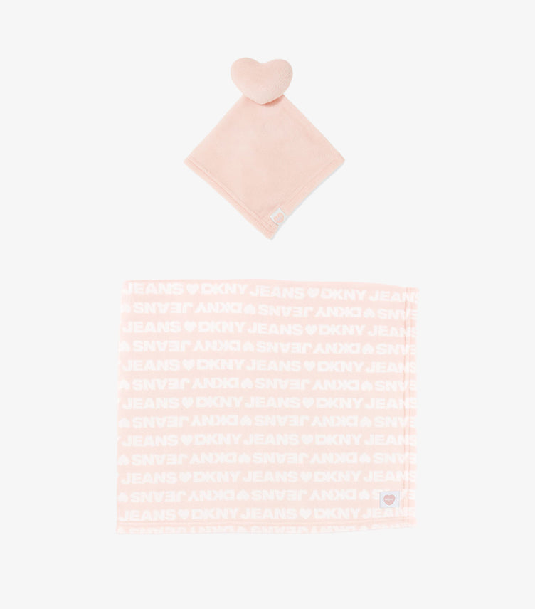 DKNY PINK HEART BABY LOVEY AND BLANKET SET