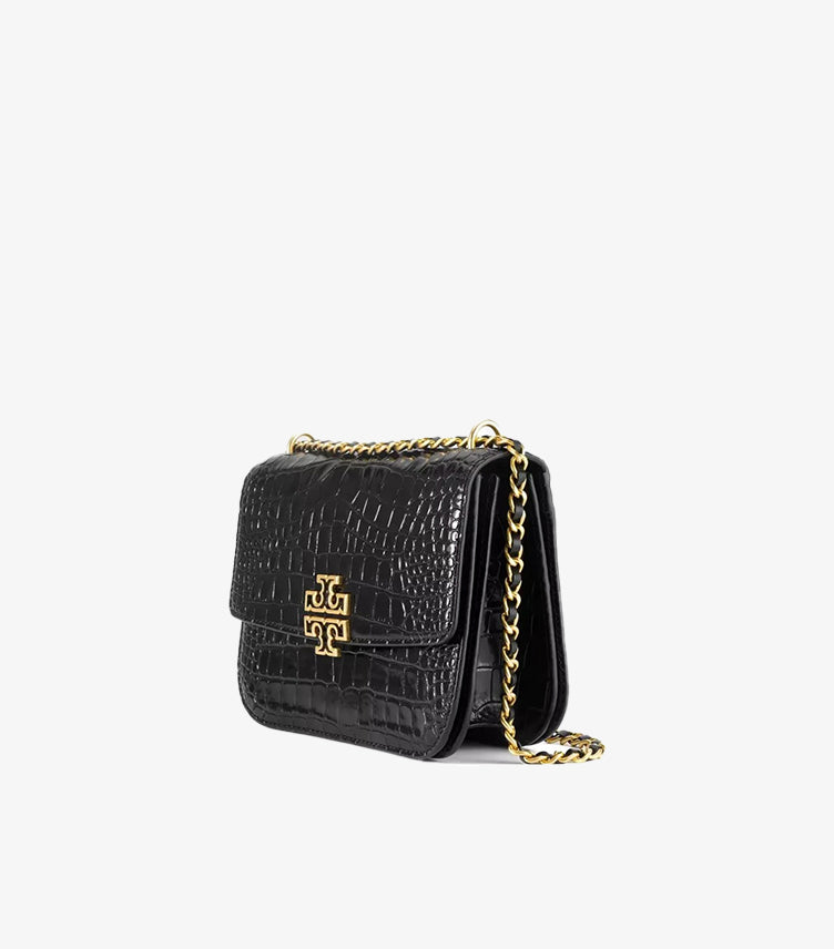 TORY BURCH BRITTEN CONVERTIBLE SHOULDER BAG CROC EFFECT- BLACK