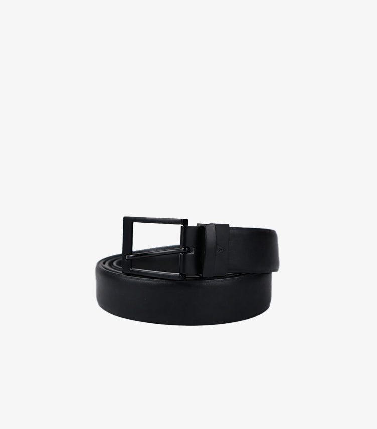 GUESS MEN’S BLACK LEATHER REVERSIBLE BELT WITH MATTE BLACK BUCKLE