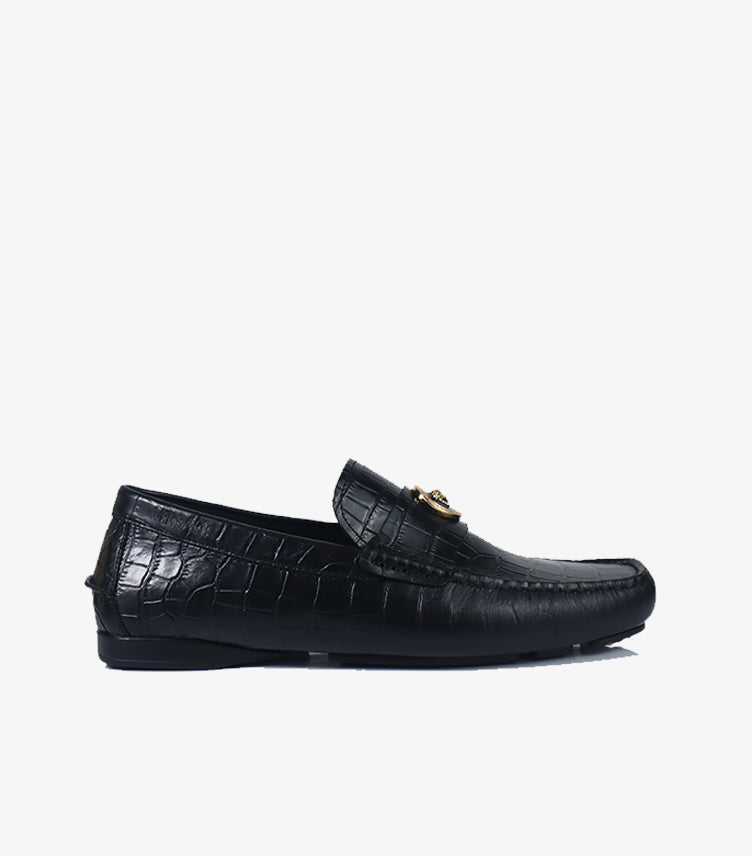 VERSACE MEN'S BLACK CROC-TEXTURE LOAFER