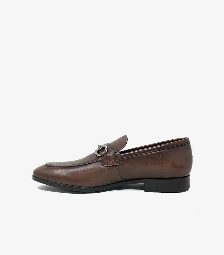FERRAGAMO BROWN LEATHER GANCINI LOAFERS