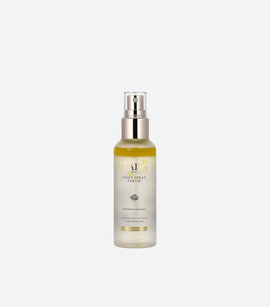 d'Alba Piedmont First Spray Serum Bottle – White Truffle
Double Layer Formula Showing Golden Yellow Serum Layer
with Rose Gold Mist Spray Nozzle and Clear Glass Bottle
– K-Beauty Korean Skincare Hydrating Face Serum Product Shot