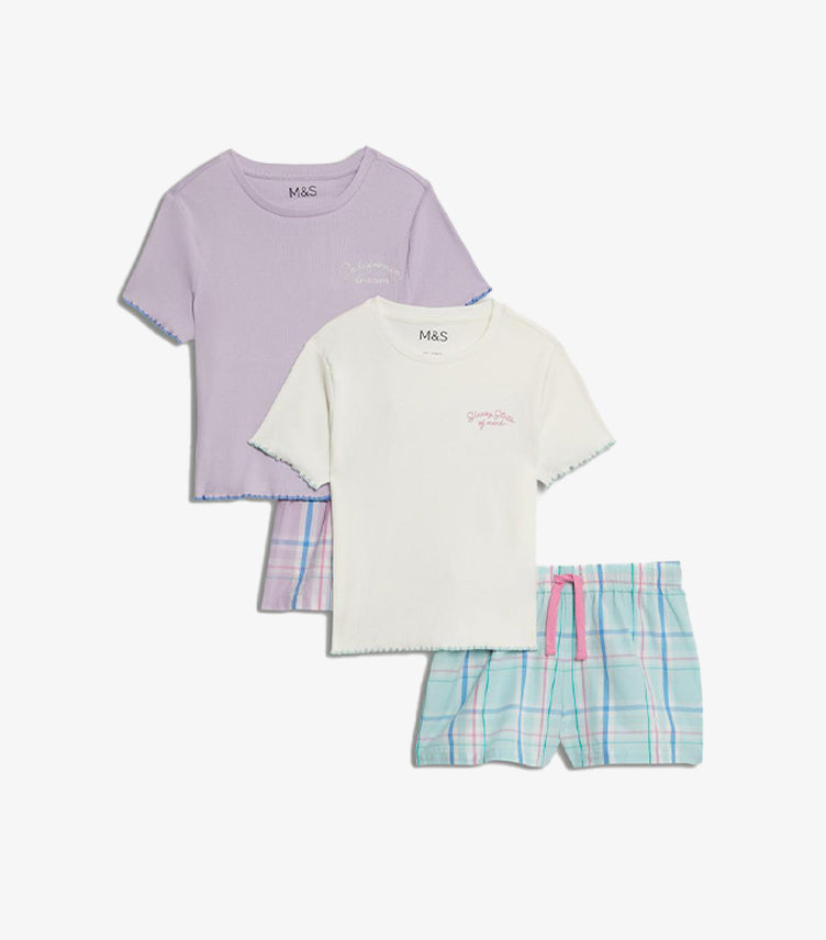 M&S 2PK COTTON RICH CHECK PYJAMA SETS