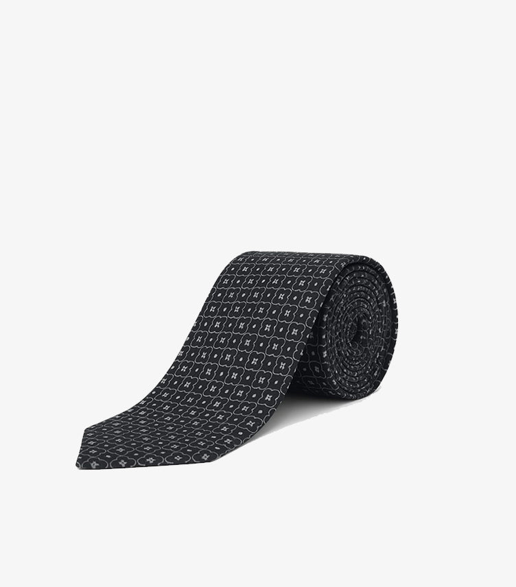 TOMMY HILFIGER MEN'S BLACK GEOMETRIC PRINT TIE