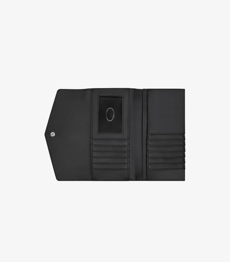 GUESS WOMEN’S BLACK LOGO-EMBOSSED FLAP WALLET