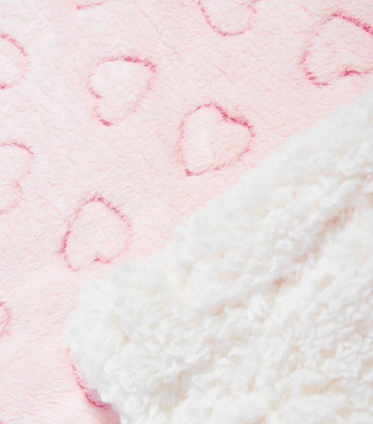 DKNY BABY SHERPA FLEECE HEART BLANKET IN PINK