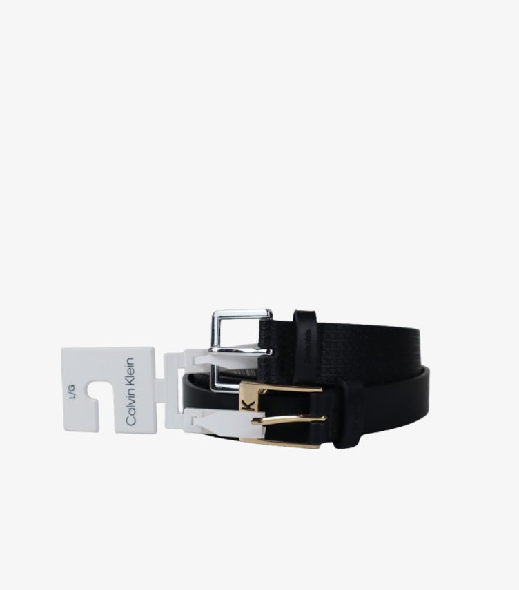CALVIN KLEIN CLASSIC LEATHER BELT WITH GOLD-TONE BUCKLE – BLACK