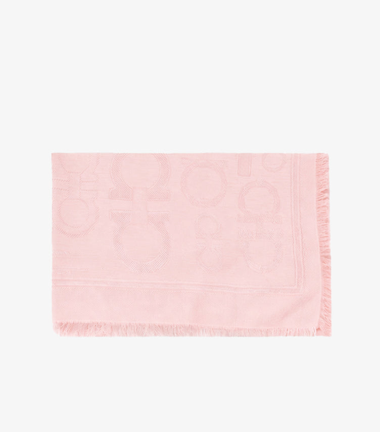 FERRAGAMO GANCINI JACQUARD WOOL-SILK GLITER SCARF - SOFT PINK