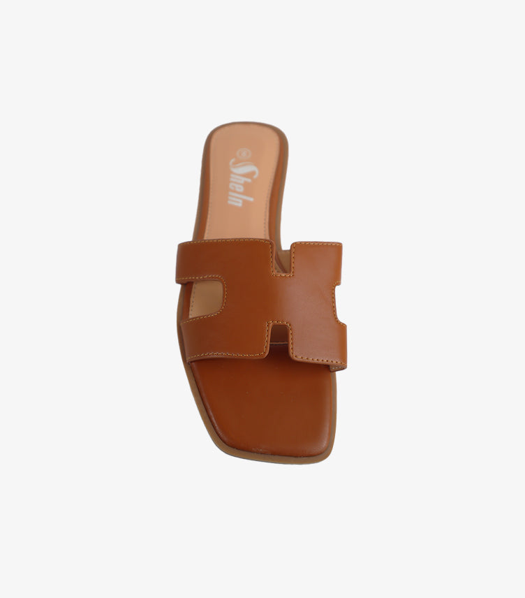 SHEIN BROWN H-CUT FLAT SLIDE SANDALS
