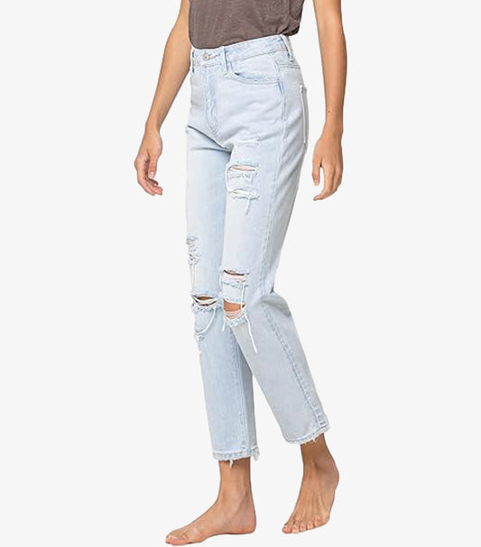 PULL & BEAR WOMEN'S JEANS PAINT IN LIGHT BLUE
