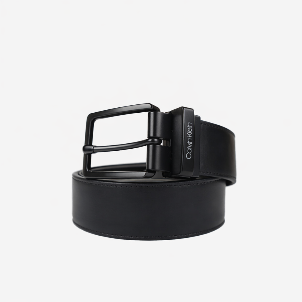 CALVIN KLEIN LOGO BUCKLE LEATHER REVERSIBLE BELT – BLACK