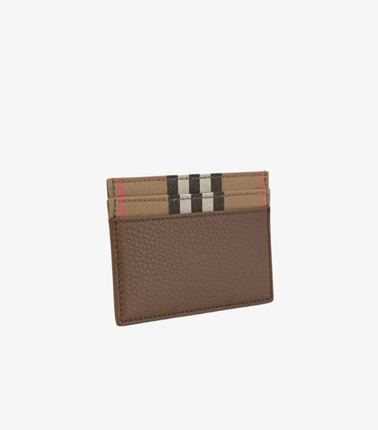 BURBERRY BUSINESS CARD HOLDER IN COWHIDE LEATHER CANVAS