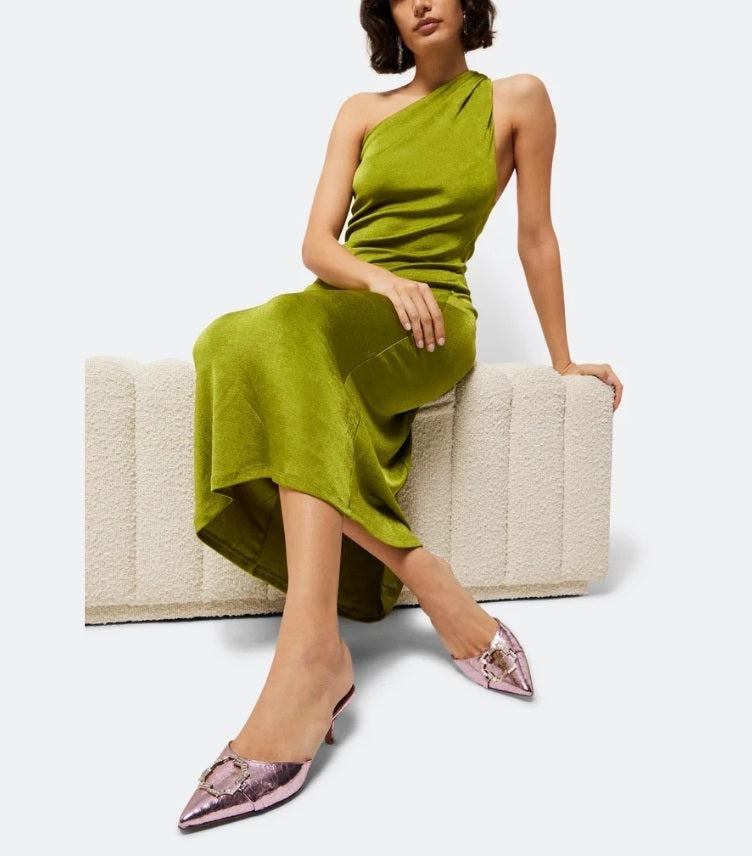 MALONE SOULIERS MISSY 85MM MULES IN CRACKED MIRROR LEATHER