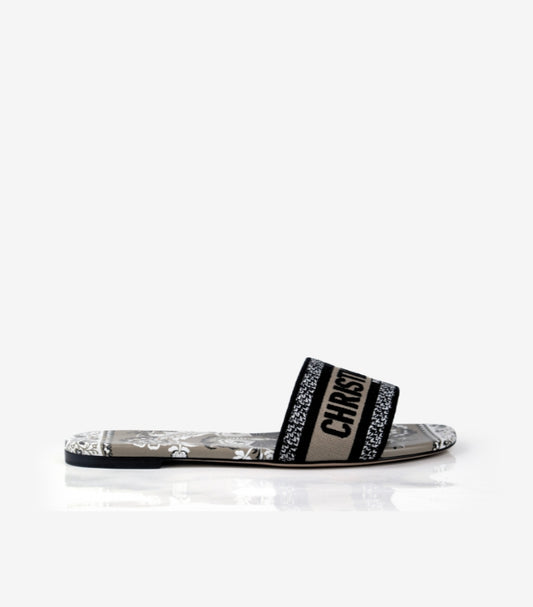 CHRISTIAN DIOR BROWN MULE DWAY TEXTILE SLIDES