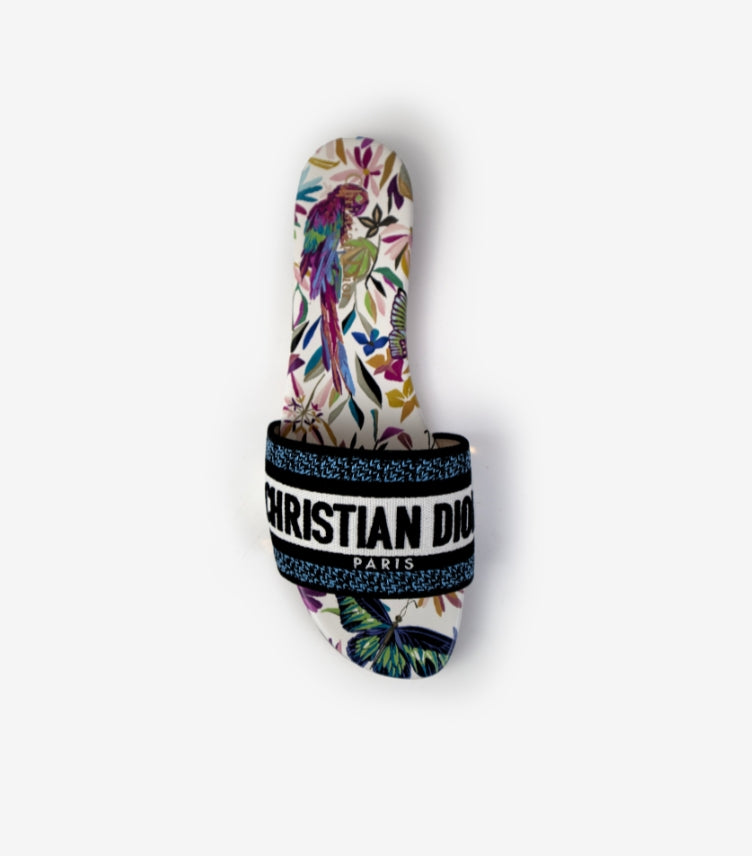 CHRISTIAN DIOR BROWN MULE DWAY TEXTILE SLIDES