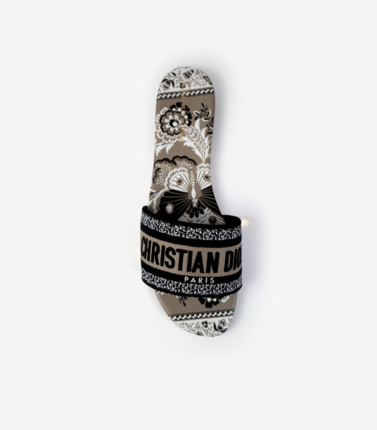 CHRISTIAN DIOR BROWN MULE DWAY TEXTILE SLIDES