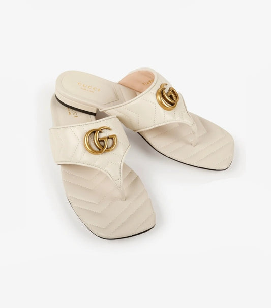 GUCCI CREAM MARMONT LEATHER SANDALS
