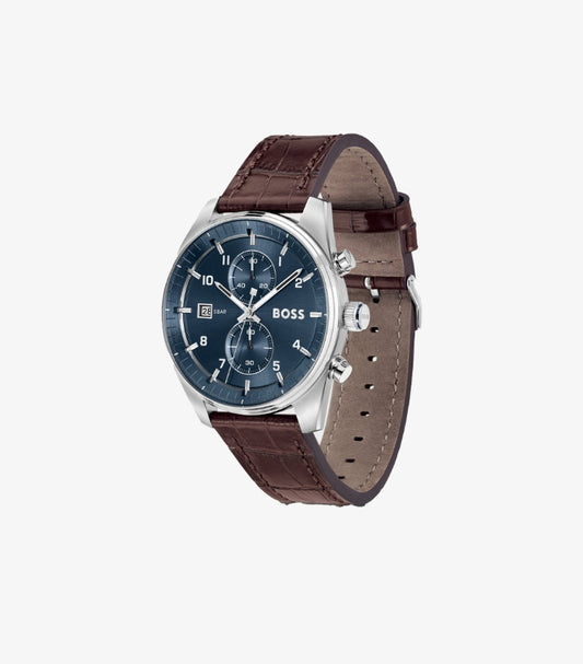 HUGO BOSS BLUE-DIAL CHRONOGRAPH WITH ALLIGATOR-EMBOSSED LEATHER STRAP 1514194