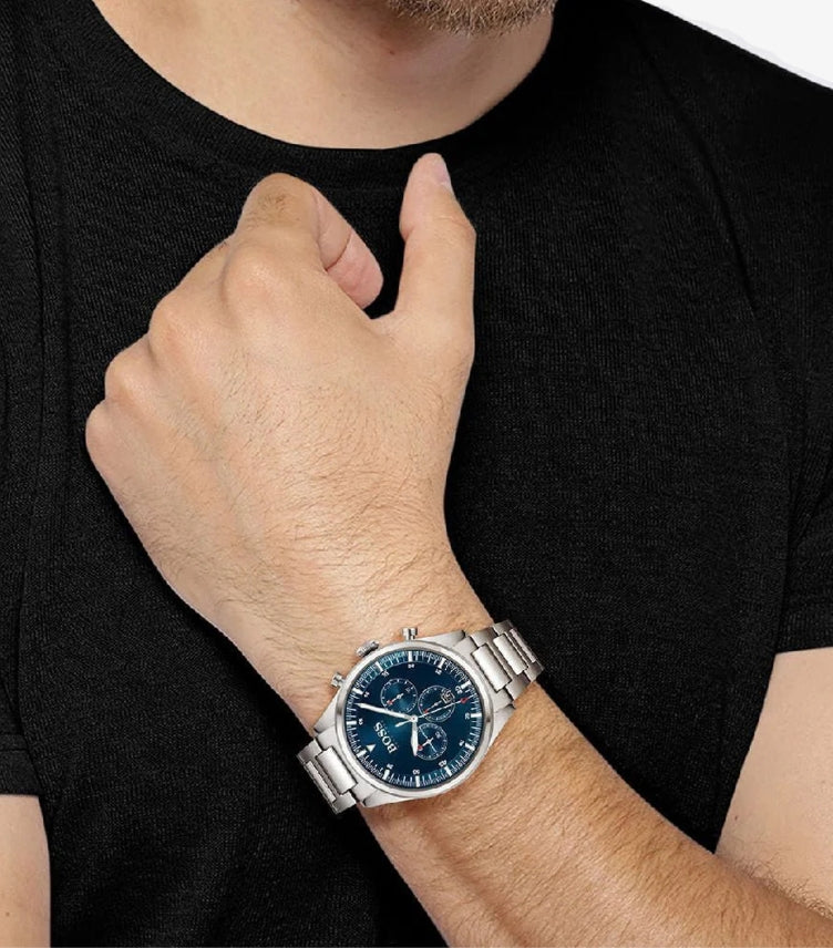 HUGO BOSS TEXTURED DIAL & LEATHER STRAPS ANALOGUE CHRONOGRAPH WATCH 1514098