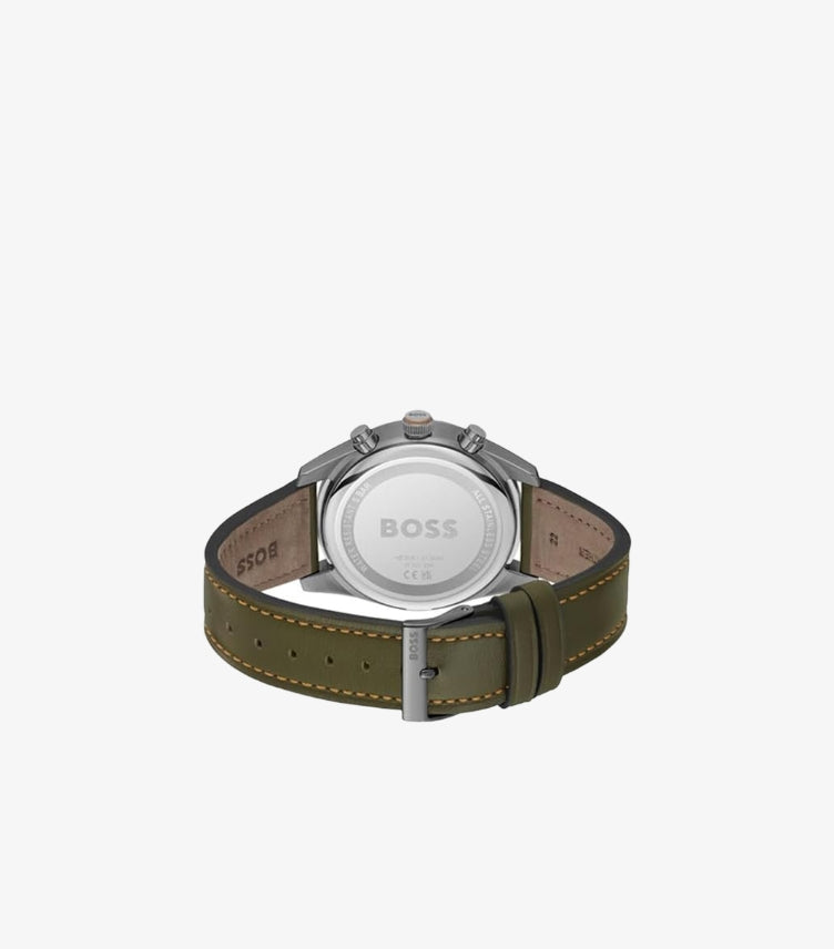 HUGO BOSS SKYTRAVELLER QTZ FASHION CHRONO BLACK SUNRAY ROUND DIAL WATCH 1514148