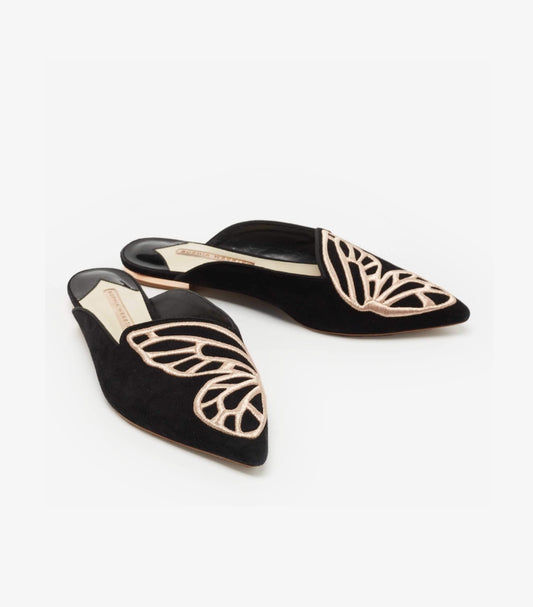 SOPHIA WEBSTER BLACK EMBROIDERED BIBI BUTTERFLY SLIPPERS