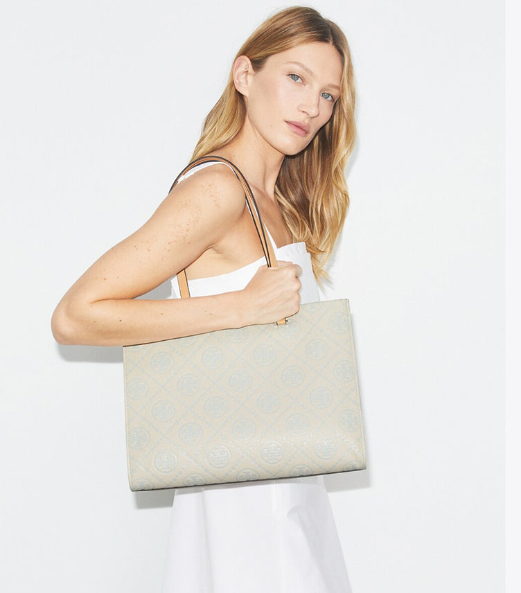 TORY BURCH T MONOGRAM PEBBLED TOTE