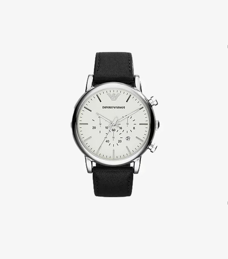 EMPORIO ARMANI MEN'S CHRONOGRAPH BLACK LEATHER WATCH AR1807