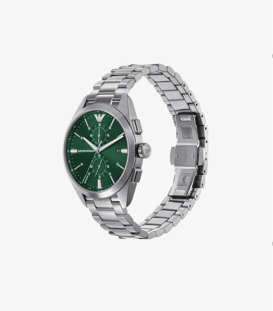 EMPORIO ARMANI QUARTZ SILVER STAINLESS STEEL GREEN DIAL WATCH AR11480