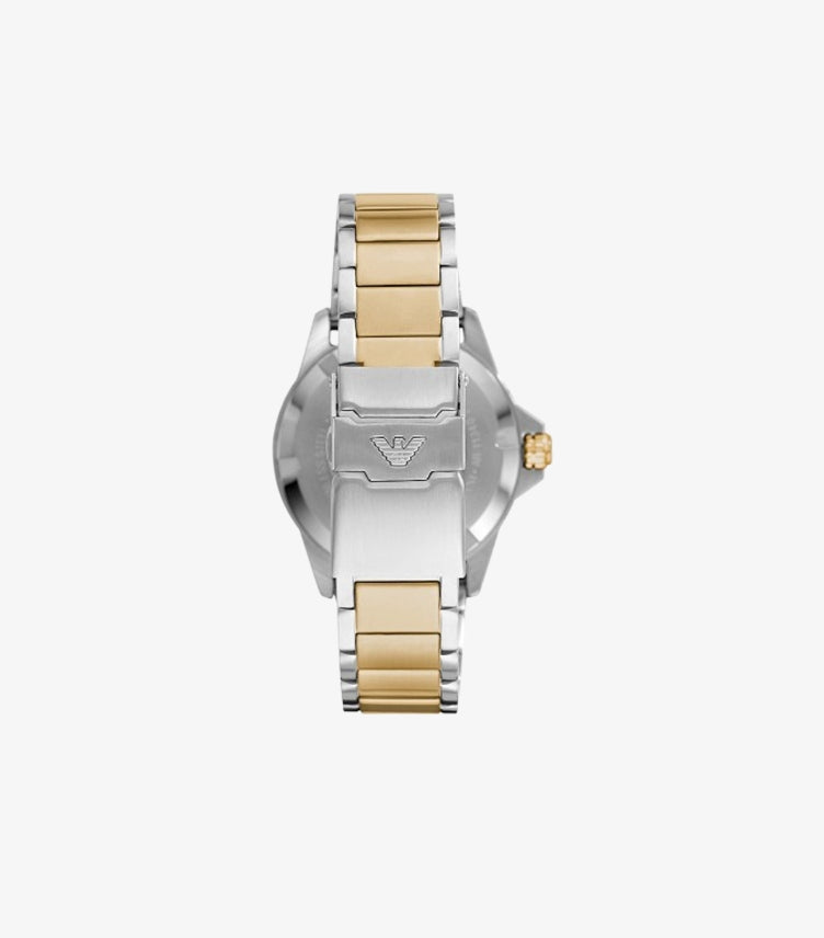 EMPORIO ARMANI QUARTZ TOW-TONE STAINLESS STEEL GREEN DIAL WATCH AR80063