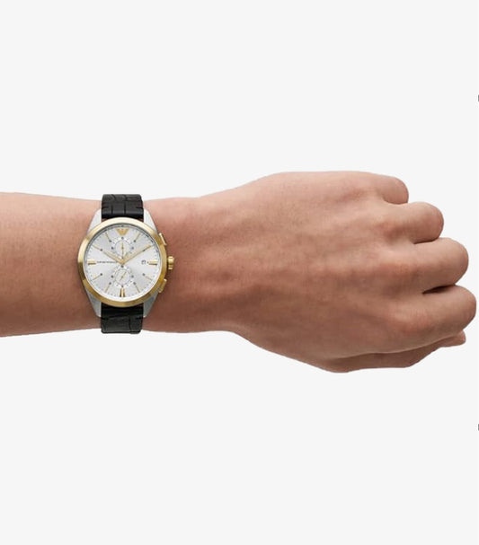 EMPORIO ARMANI CLAUDIO BLACK LEATHER STRAP CHRONOGRAPH QUARTZ WATCH AR11498