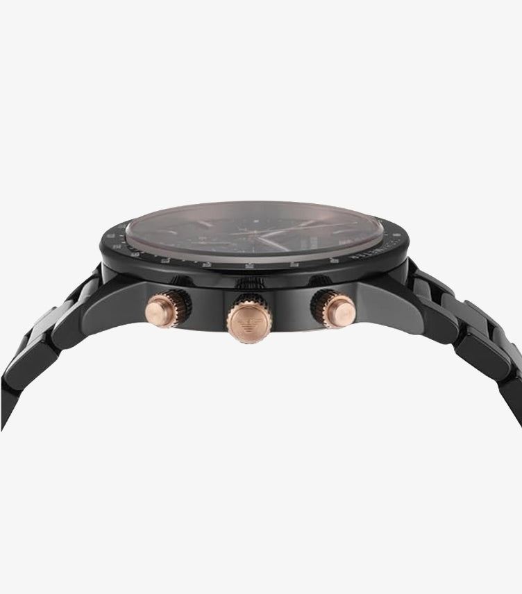 EMPORIO ARMANI QUARTZ CERAMIC BLACK DIAL WATCH AR70002