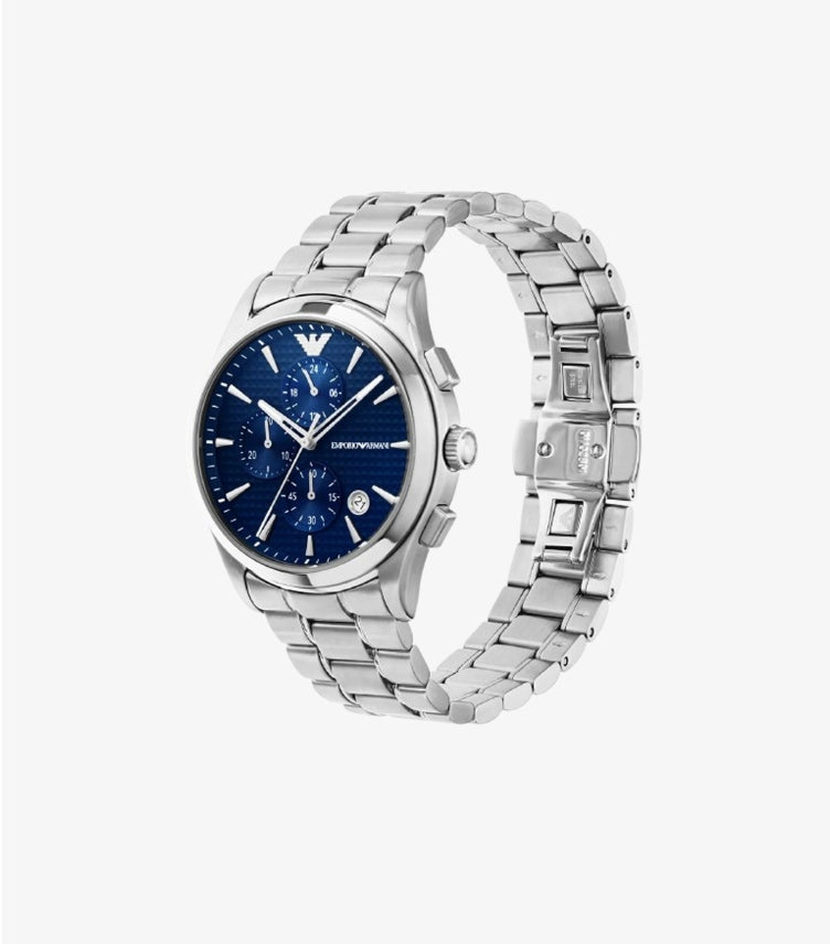 EMPORIO ARMANI QUARTZ SILVER STAINLESS STEEL BLUE DIAL WATCH AR11528