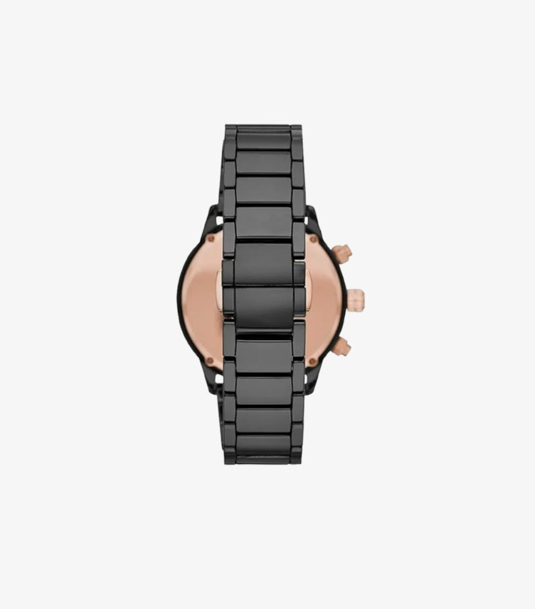 EMPORIO ARMANI QUARTZ CERAMIC BLACK DIAL WATCH AR70002