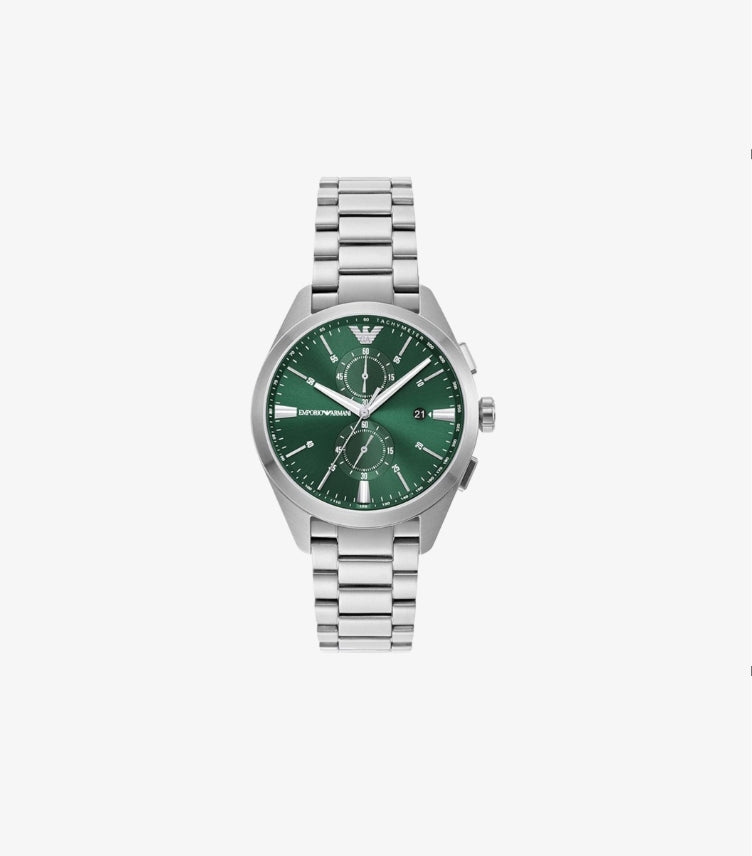 EMPORIO ARMANI QUARTZ SILVER STAINLESS STEEL GREEN DIAL WATCH AR11480