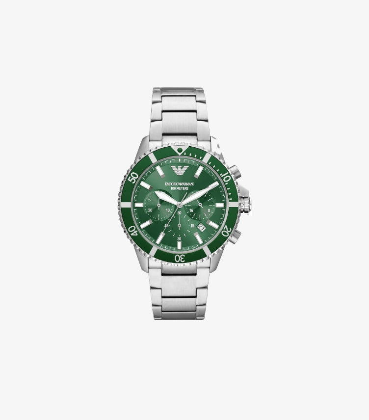 EMPORIO ARMANI WORLD EXPLORER DIVE-INSPIRED STAINLESS STEEL WATCH AR11500