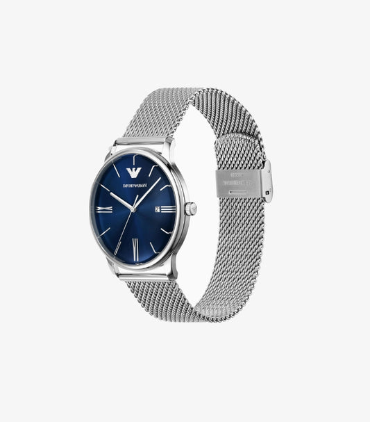 EMPORIO ARMANI THREE-HAND DATE STAINLESS STEEL MESH WATCH AR11571