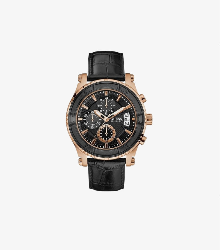 GUESS MENS QUARTZ CHRONOGRAPH DISPLAY & LEATHER STRAP WATCH W0673G5