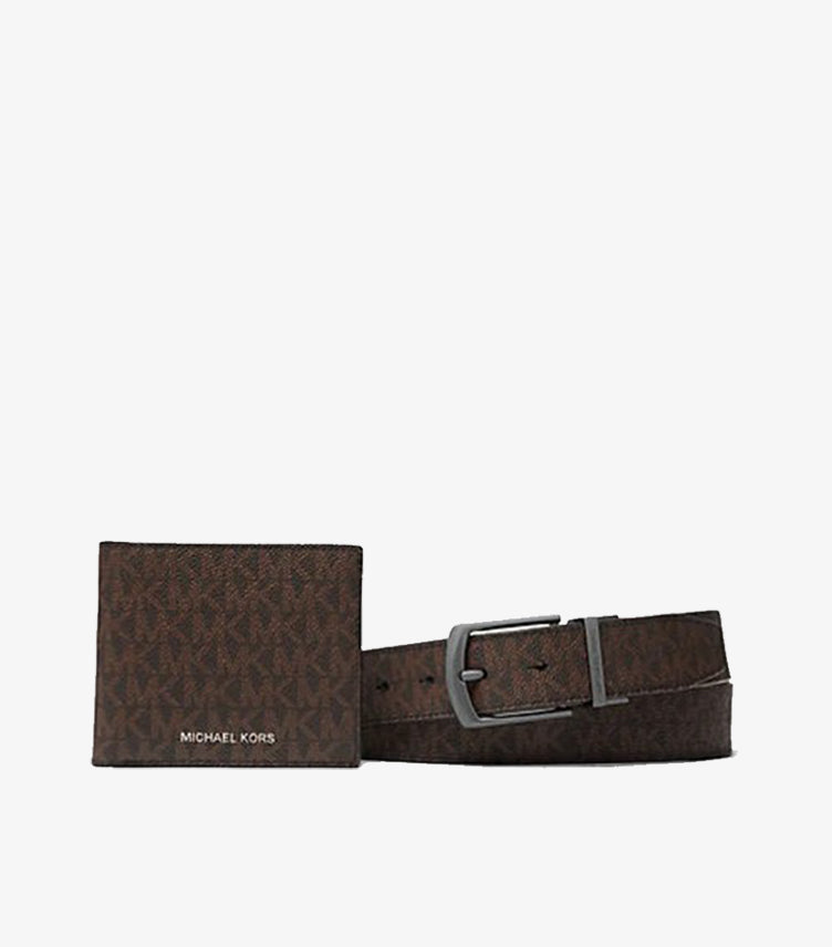 MICHAEL KORS SIGNATURE LOGO BILLFOLD WALLET AND BELT GIFT SET