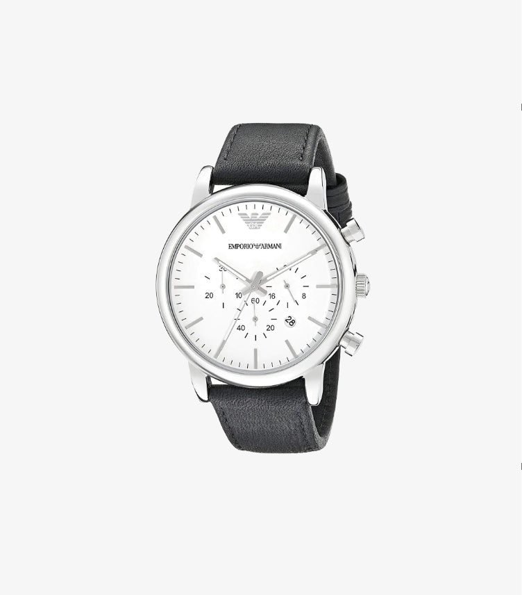 EMPORIO ARMANI MEN'S CHRONOGRAPH BLACK LEATHER WATCH AR1807