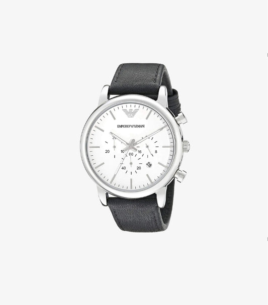 EMPORIO ARMANI MEN'S CHRONOGRAPH BLACK LEATHER WATCH AR1807