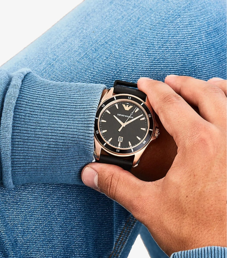 EMPORIO ARMANI ANALOG BLACK DIAL MEN'S WATCH AR11101