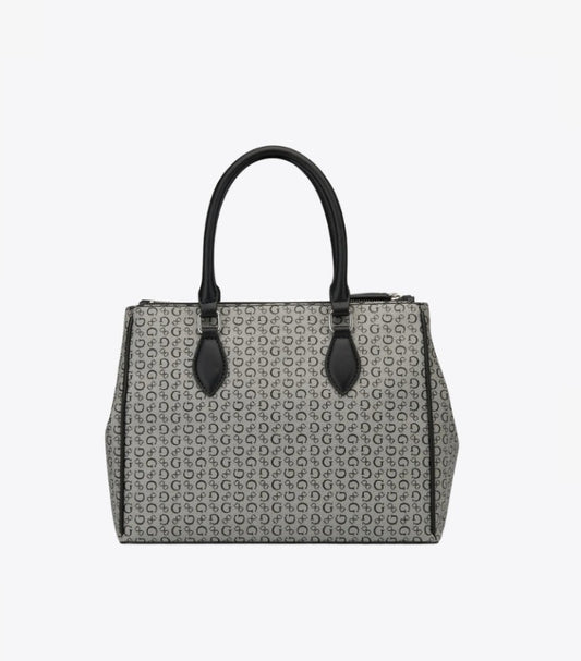 GUESS WOMEN’S SIGNATURE LOGO SATCHEL BAG – BLACK & GREY