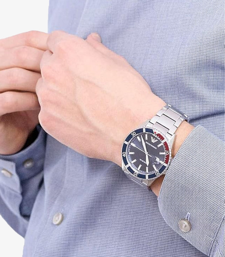 EMPORIO ARMANI MEN'S QUARTZ STAINLESS STEEL BLUE DIAL WATCH AR11339