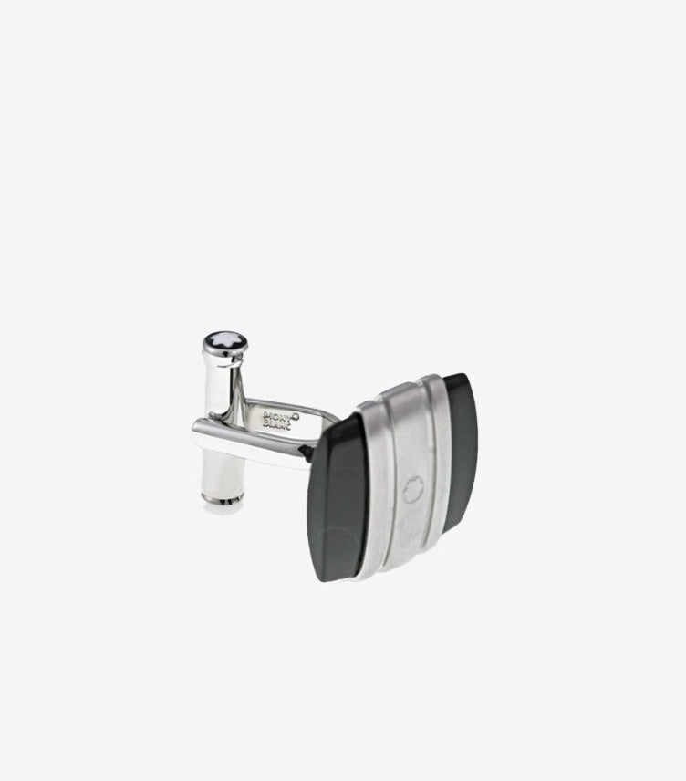 MONTBLANC CLASSIC STAINLESS STEEL & BLACK ONYX CUFFLINKS