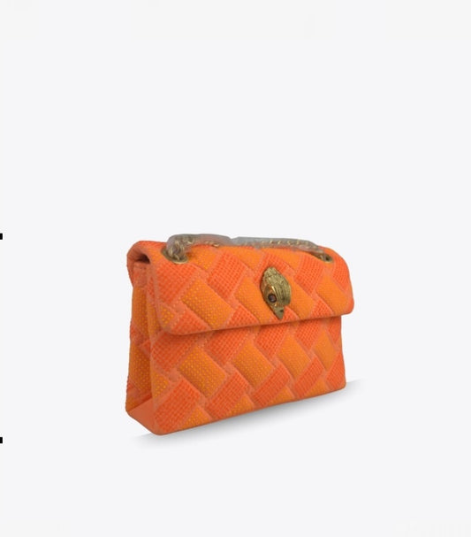 KURT GEIGER KENSINGTON MINI ORANGE WOVEN TEXTURE BAG