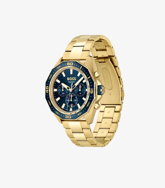 HUGO BOSS ENERGY GOLD STAINLESS STEEL BLUE DIAL CHRONOGRAPH QUARTZ WATCH 1513973