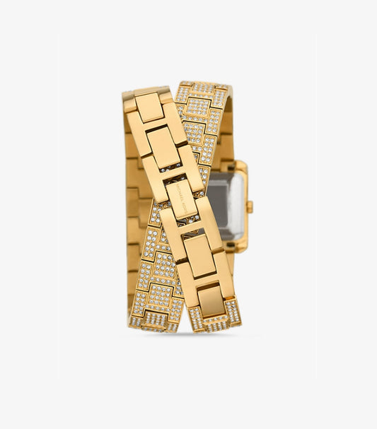 MICHAEL KORS PETITE EMERY PAVÉ GOLD-TONE DOUBLE WRAP WATCH