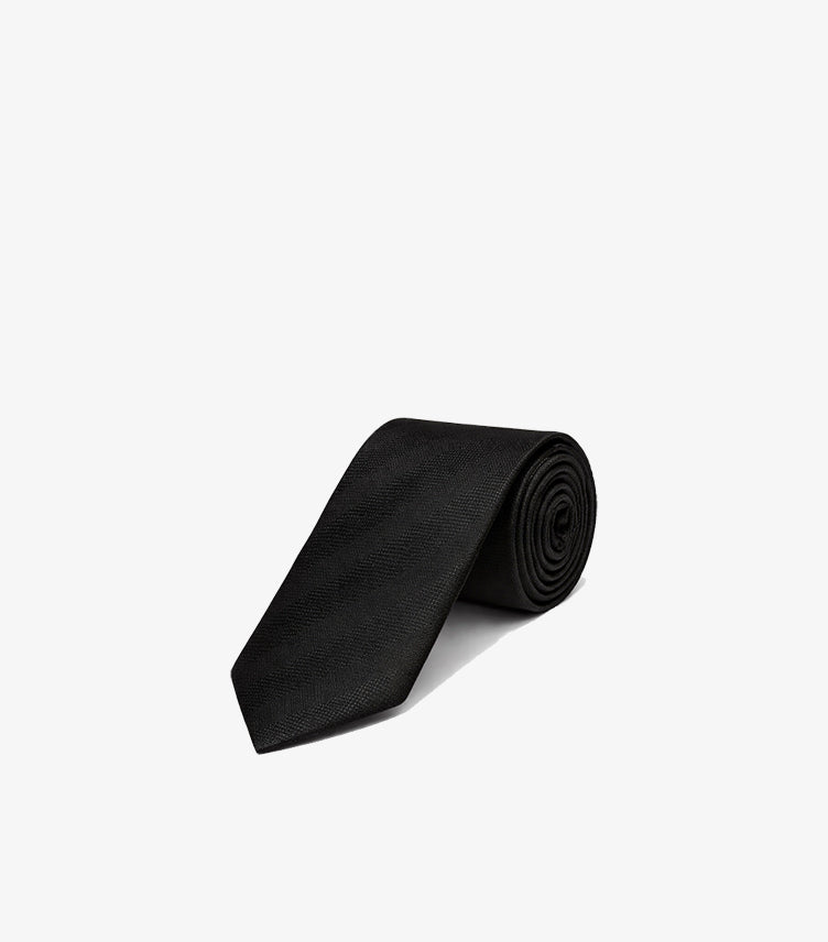 TOMMY HILFIGER MEN’S BLACK HERRINGBONE STRIPE SILK TIE